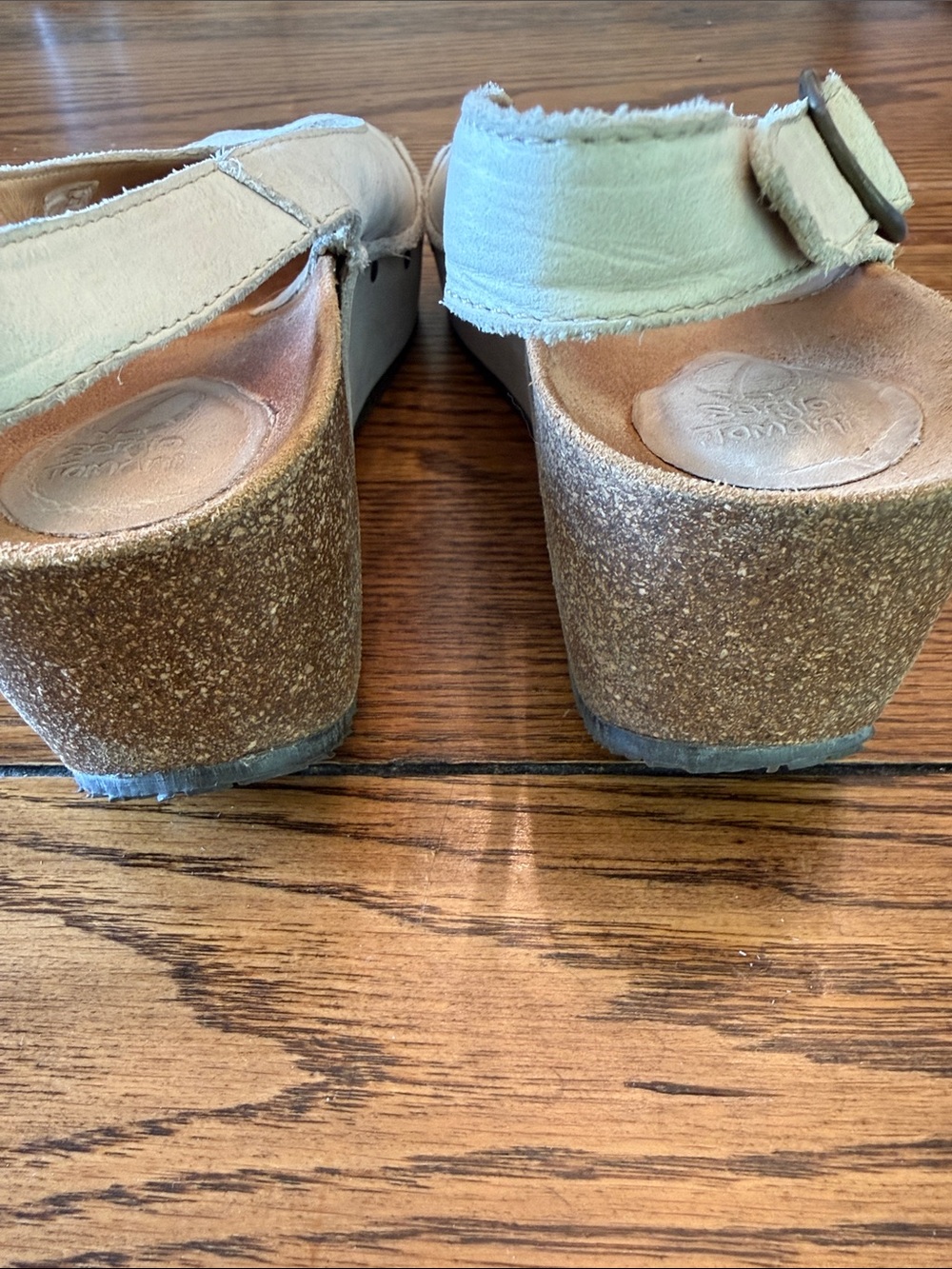 Sergio Tomani Cream Leather Peep Toe cork Wedge Sandals EU 39 Comfort Shoes - Picture 14 of 14